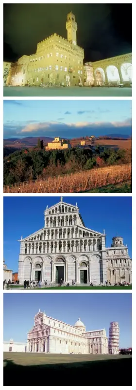 Palazzo Vecchio Florence, Vine Yards, Dumo and Leaning Tower Pisa Italy To-europe